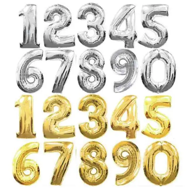 

32" Foil Helium Silver/Gold Number "0-9" Birthday Wedding Party Christmas Decoration