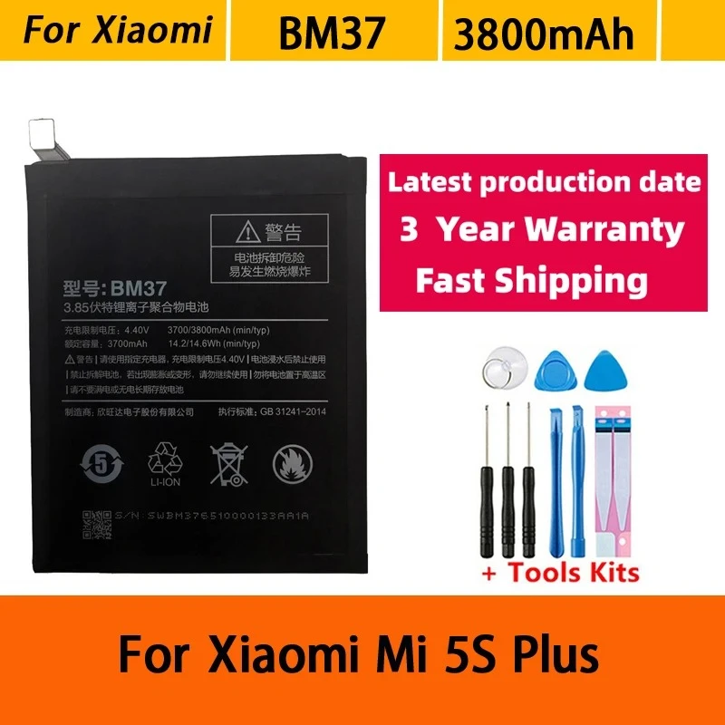 Brand New BM37 3800mAh Battery For Xiaomi Mi 5S Plus MI5S Plus High Quality Phone Replacement Batteries Bateria Batterij+Tools