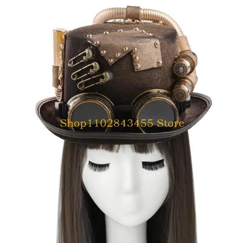 49MC Steampunk Men Hat With Goggles Gay Top Hat Steampunk Bowler Top Hat Vintage Halloween Top Hat Gothic Carnival Nightclub