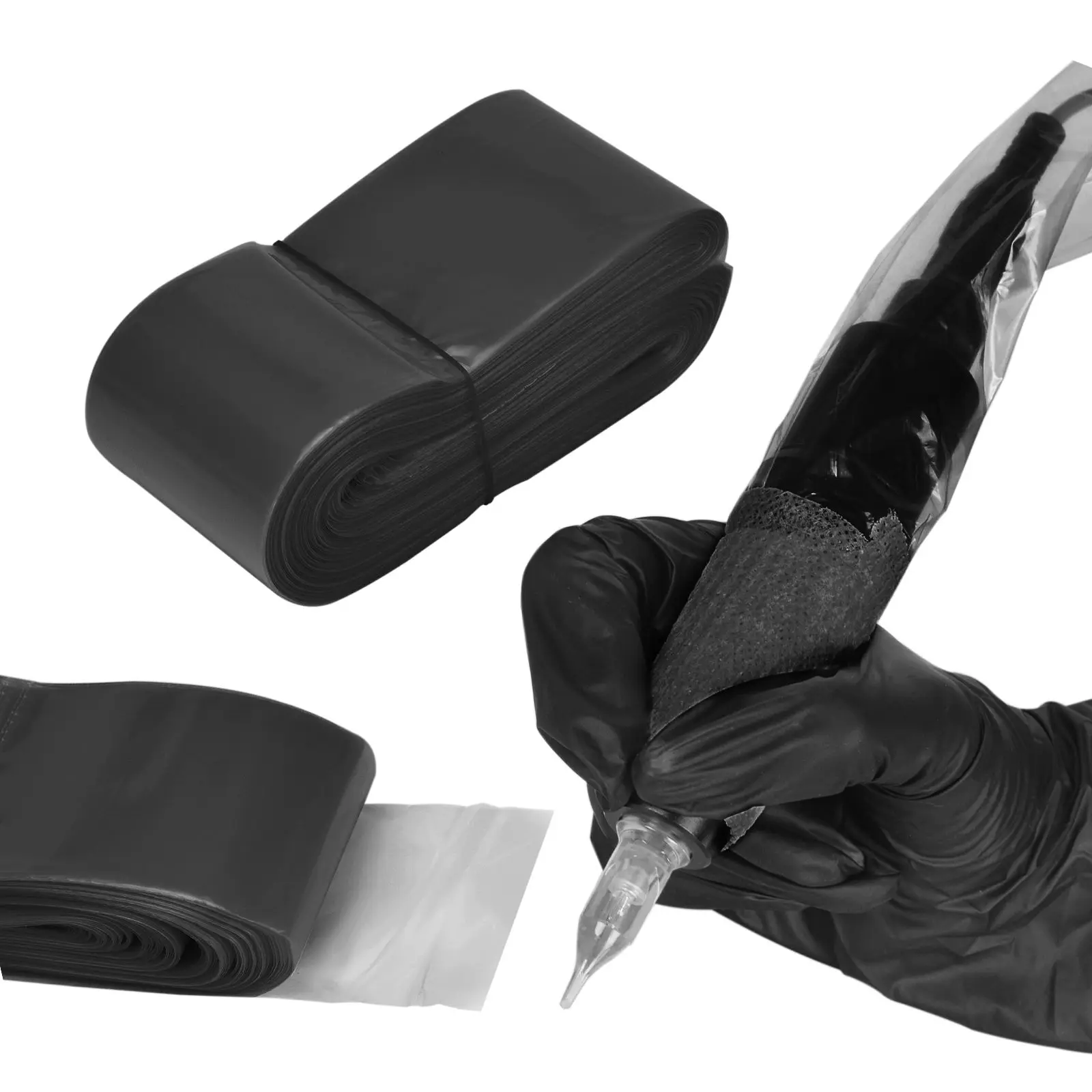 ATOMUS 100pcs Disposable Black Tattoo Clip Cord Sleeves Covers Bags for Tattoo Machine Accessory Supplies Permanent Makeup