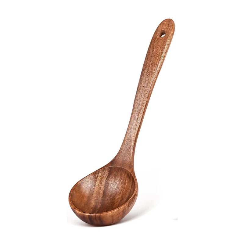 

Деревянная ложка для супа, 10 дюймов, половник из тикового дерева, сервировочная ложка из натурального дерева, длинная ручка, глубокая ложка, кухонная ложка для супа, кухонные принадлежности