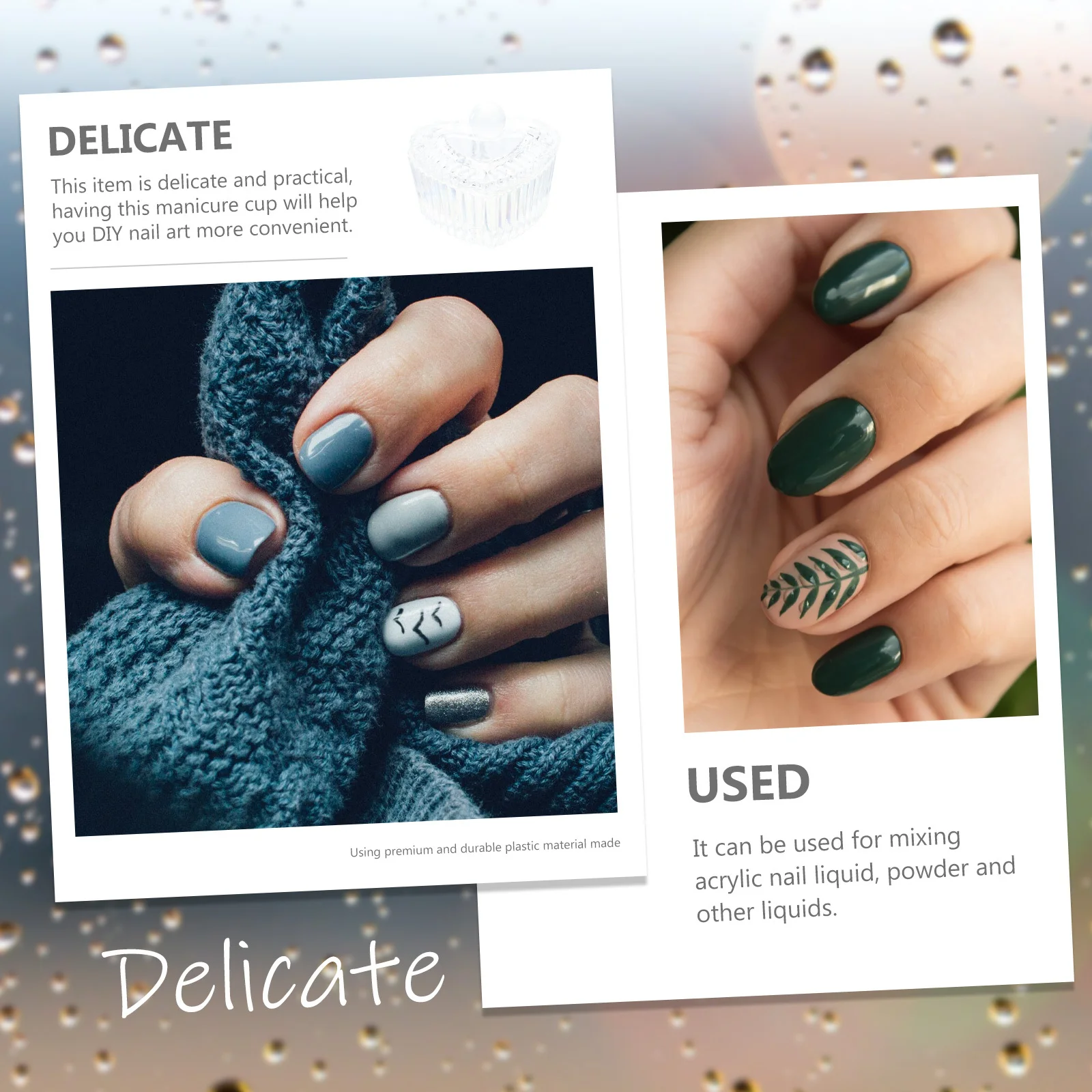 ถ้วยแก้วสำหรับทำเล็บ 2 ชิ้น อุปกรณ์ผสมสำหรับทำเล็บ รูปทรงหัวใจ สำหรับตกแต่งเล็บ DIY ภาชนะใส่ของสำหรับทำเล็บมือแบบมืออาชีพ