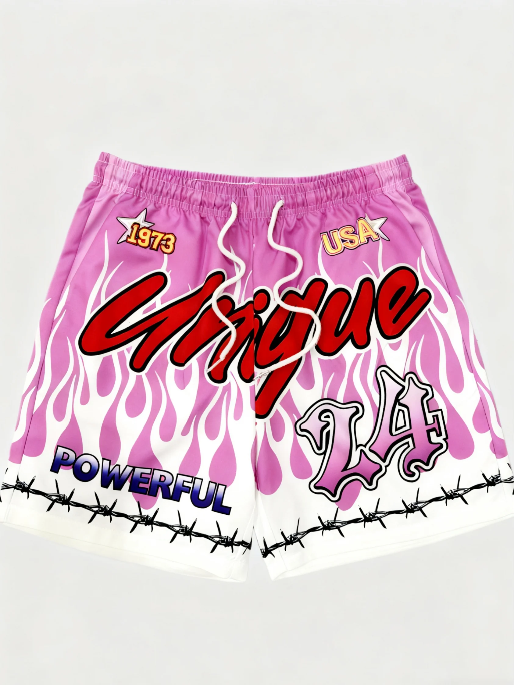 

2026 New Men's Pink Flame Graphic Basketball Shorts 3D Print Y2K Oversized Casual Pants Suitable for Daily and Training Wear