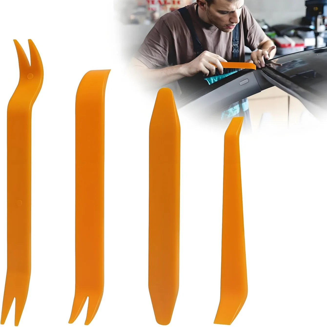 4Pcs Car Trim Removal Tool Kit Plastic Auto Panel Pry Tool Door Dash Audio Clip Fastener Remover Set No Scratch Interior Disassembly Repair Tools for Vehicle