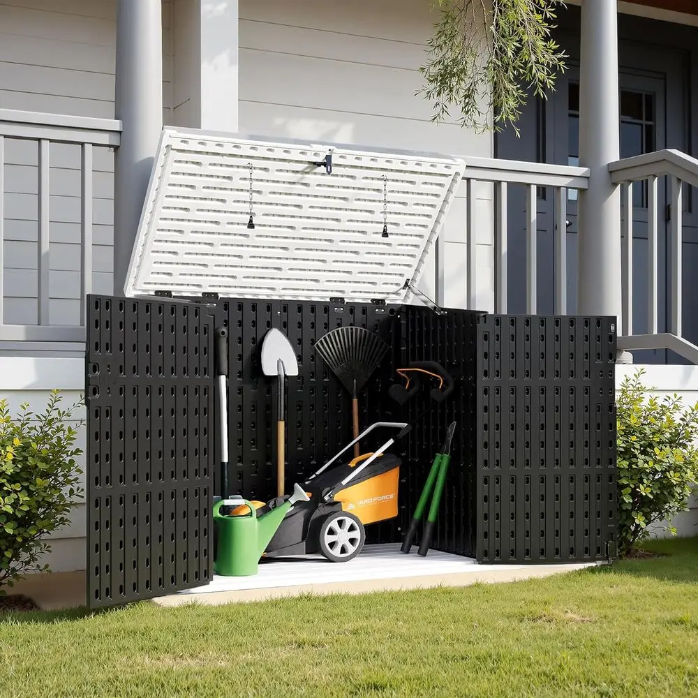 

Outdoor Trash Can Storage Shed, 34 Cu.t Waterproo Horizontal Storage Shed, Portable Horizontal Resin Storage Shed or Garden, Bac