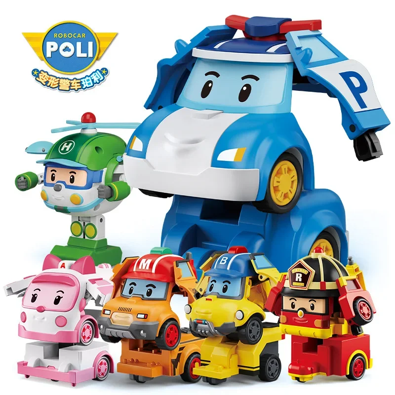 6pcs/set Cartoon Robocar Poli Action Figures Transformation Anime Hand Deformation Car Model Airplane Gift Toys Robots For