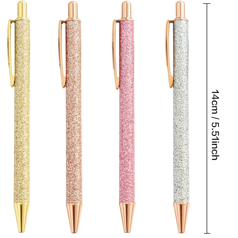 Imagem -06 - Conjunto de Canetas Esferográficas Retráteis de Luxo Pretty Metal Sparkle Canetas para Journaling Tinta Preta Escrita Material de Escritório Presente para Menina 10 mm