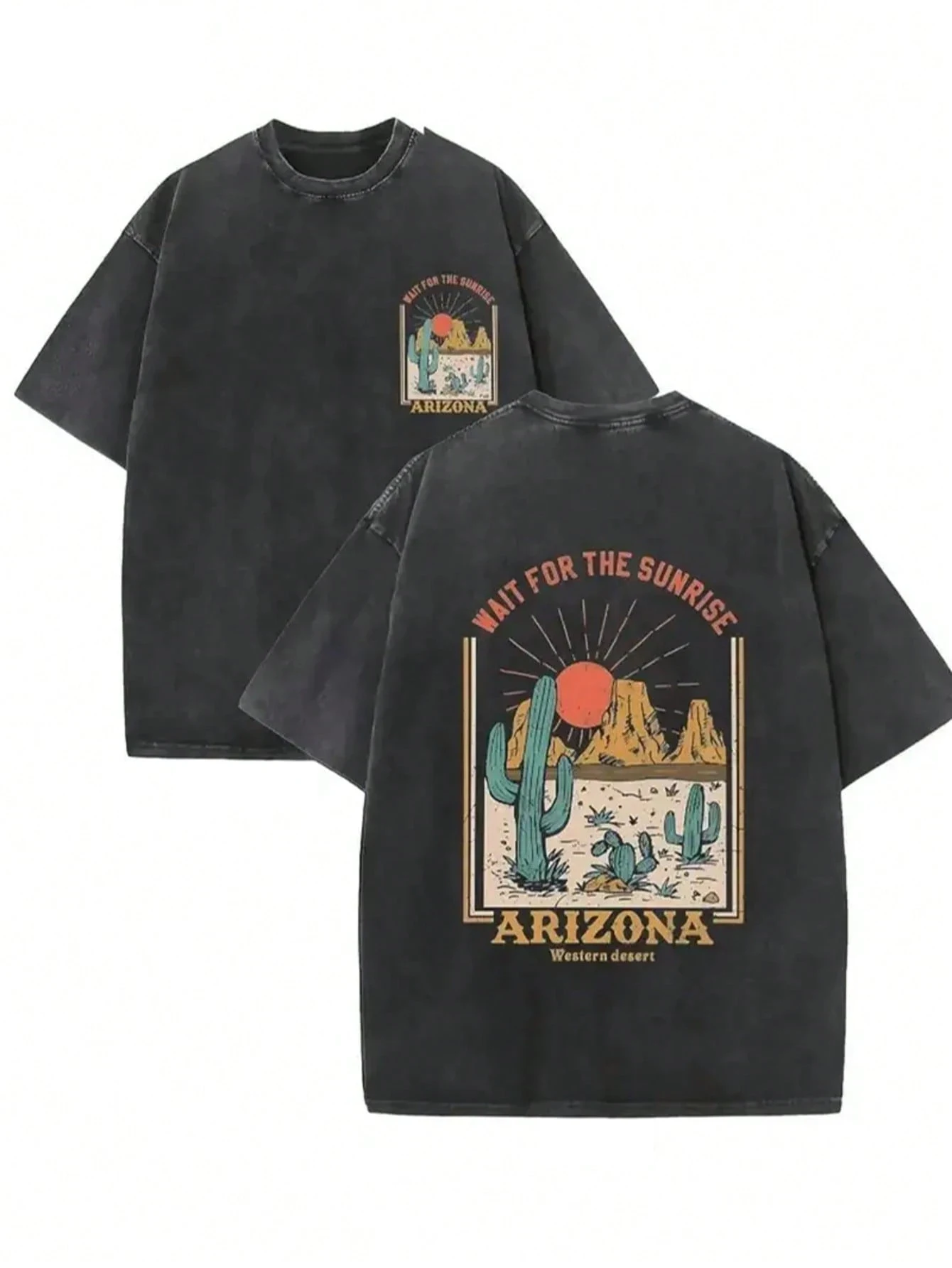 Camiseta Retro con diseño del desierto de Arizona para hombre, ropa holgada de algodón Unisex para parejas, ropa informal de manga corta de estilo callejero Y2k