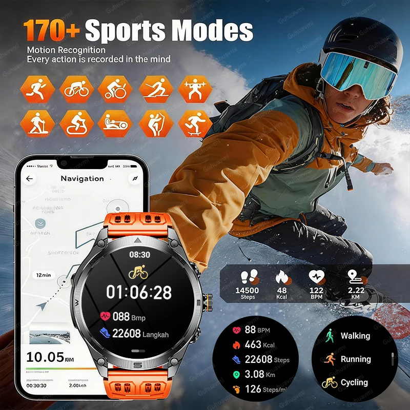 2026 Outdoors Military GPS Smart Watch 1.75” Screen 1000mAh Battery 10ATM Waterproof LED Flashlight Compass HD Call Sport Watch view 5