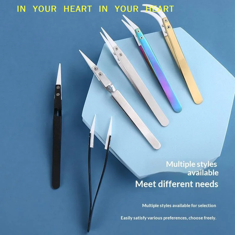 【X】Anti-Static Ceramic Tweezers Non-Conductive High Precision Pointed Curved Tips for Electronics Assembly Model Building Work