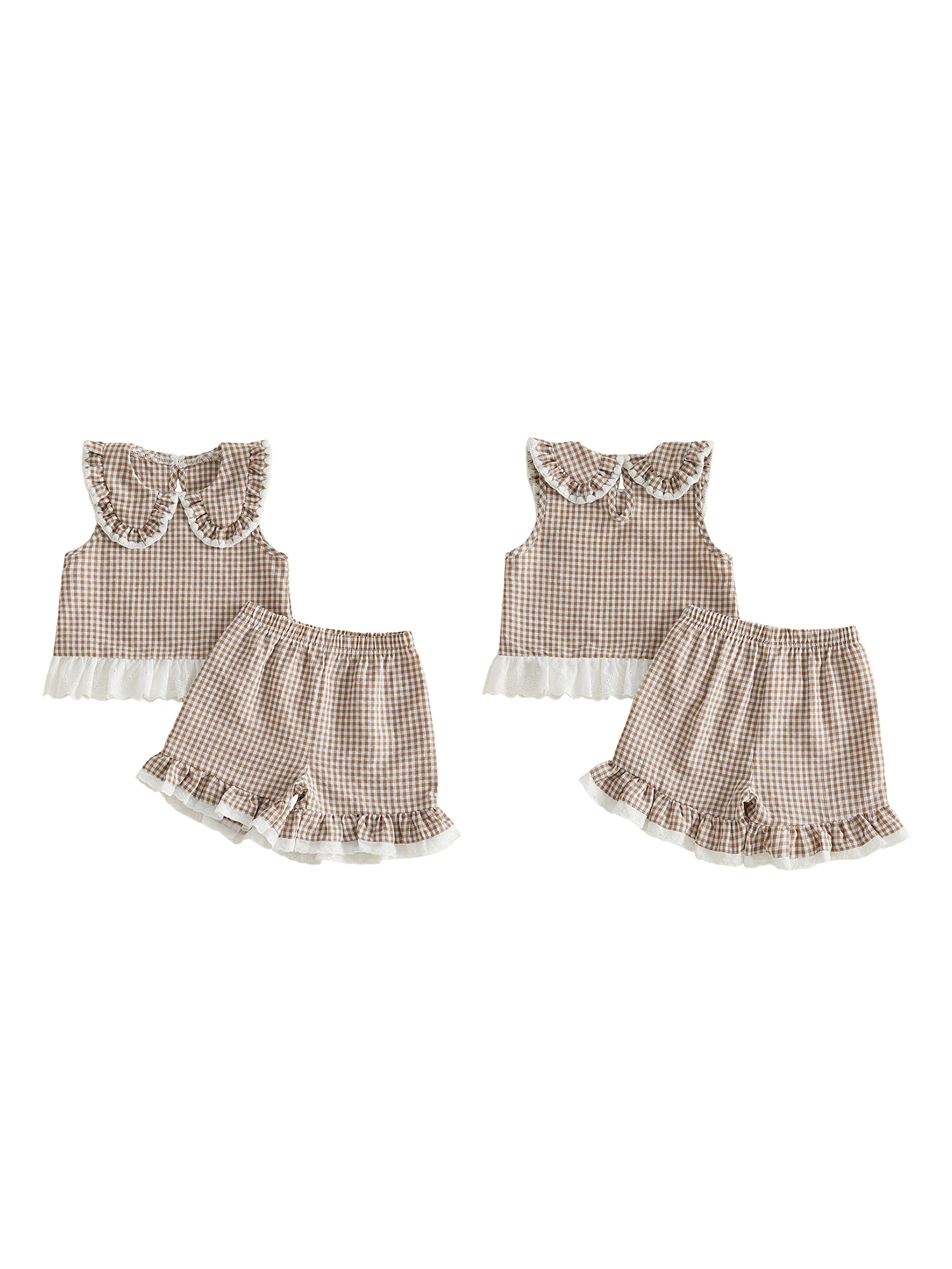 

Очаровательный летний комплект для маленьких девочек с милым клетчатым узором, оборками и подходящими шортами для стильного образа.