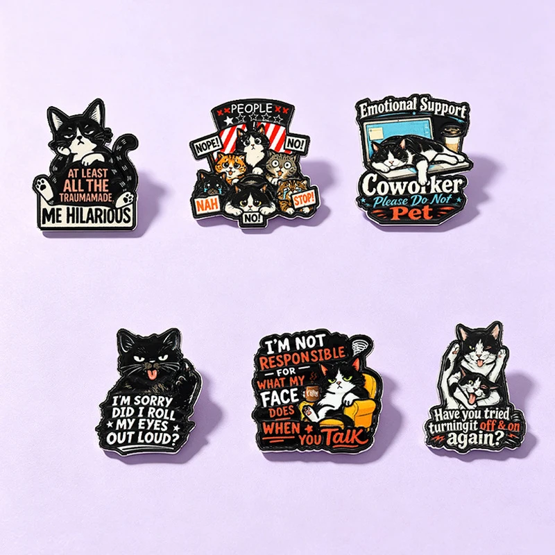 Cute Working Cat EnamelBrooch Lapel Pin Wireless Computer Pet Cat Animal English Letter Metal Badge Punk Jewelry Gift For Friend