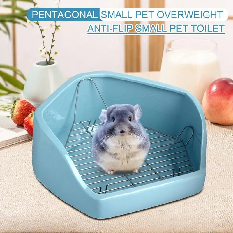 

Pet Litter Box For Cage Pan Corner Toilet For Small Animal Cage Pentagon Shape Animal Litter Box With Removable Wire Pet Litter