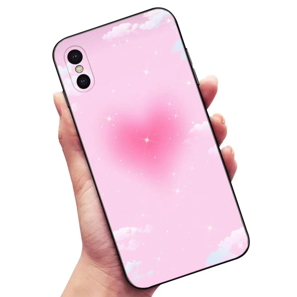 Gradient Pink Sweet Love Heart Phone Case For Samsung S24,23,22,30,21,10,9,Ultra,Plus,Lite,FE,5G Black Soft Case