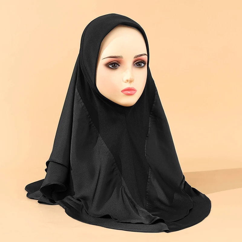 Neuer Satin Turban Schal für Frauen einfarbig Amira Jersey muslimischen Hijab Headwrap atmungsaktive Doppels chicht Turban Kopftuch Wraps