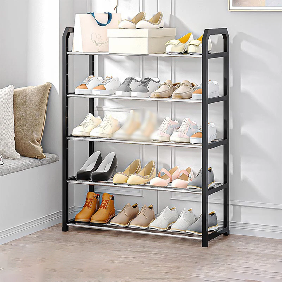 1pc creative home shoe cabinet, three-layer assembly, bedroom doorstorage rack, shoe classification, home goods shoe box