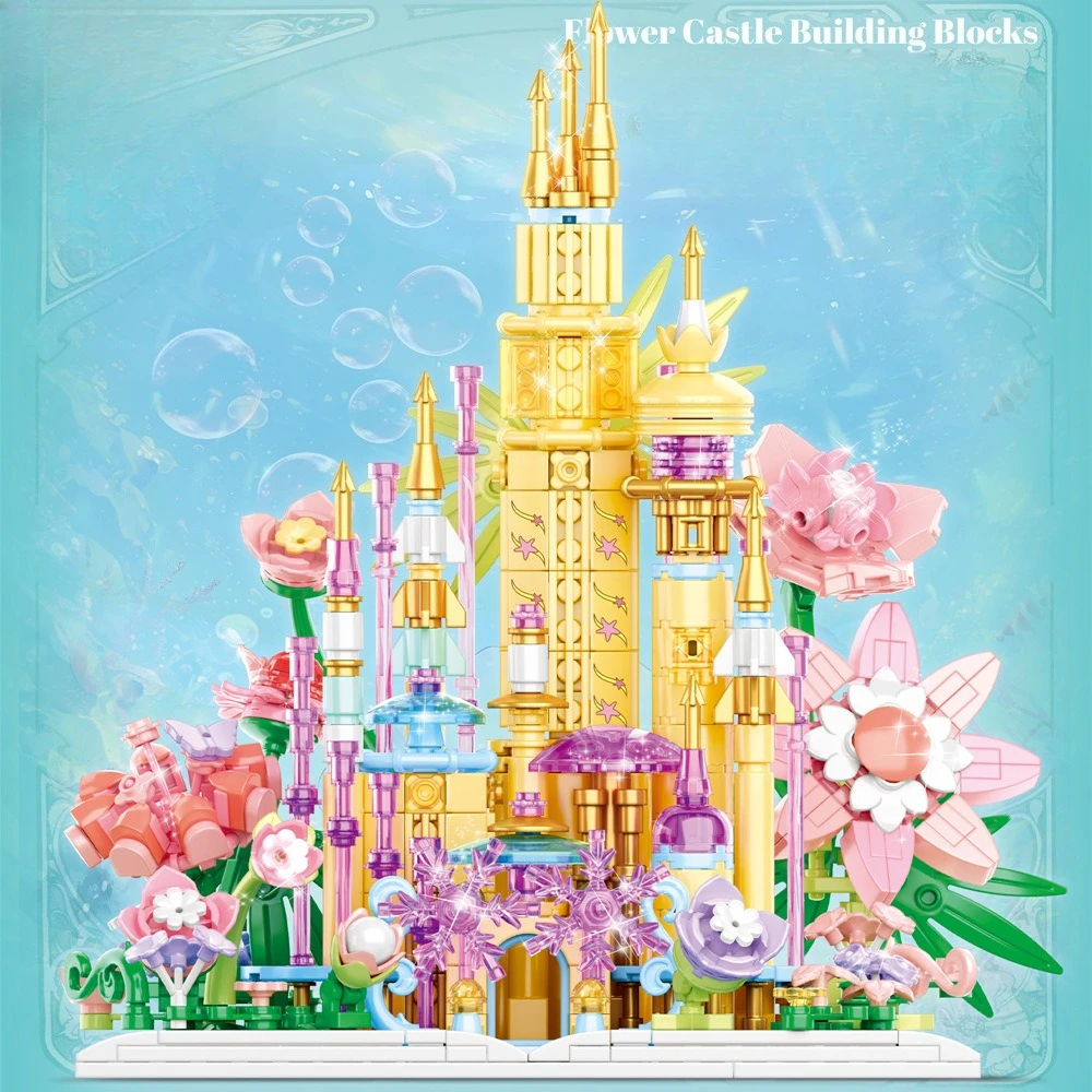 MOC Sprookje Bloem Spiegel Roaming Kasteel Bouwstenen Set Prinses Tuin Kasteel Speelgoed Voor Kinderen Verjaardag Vakantie Geschenken