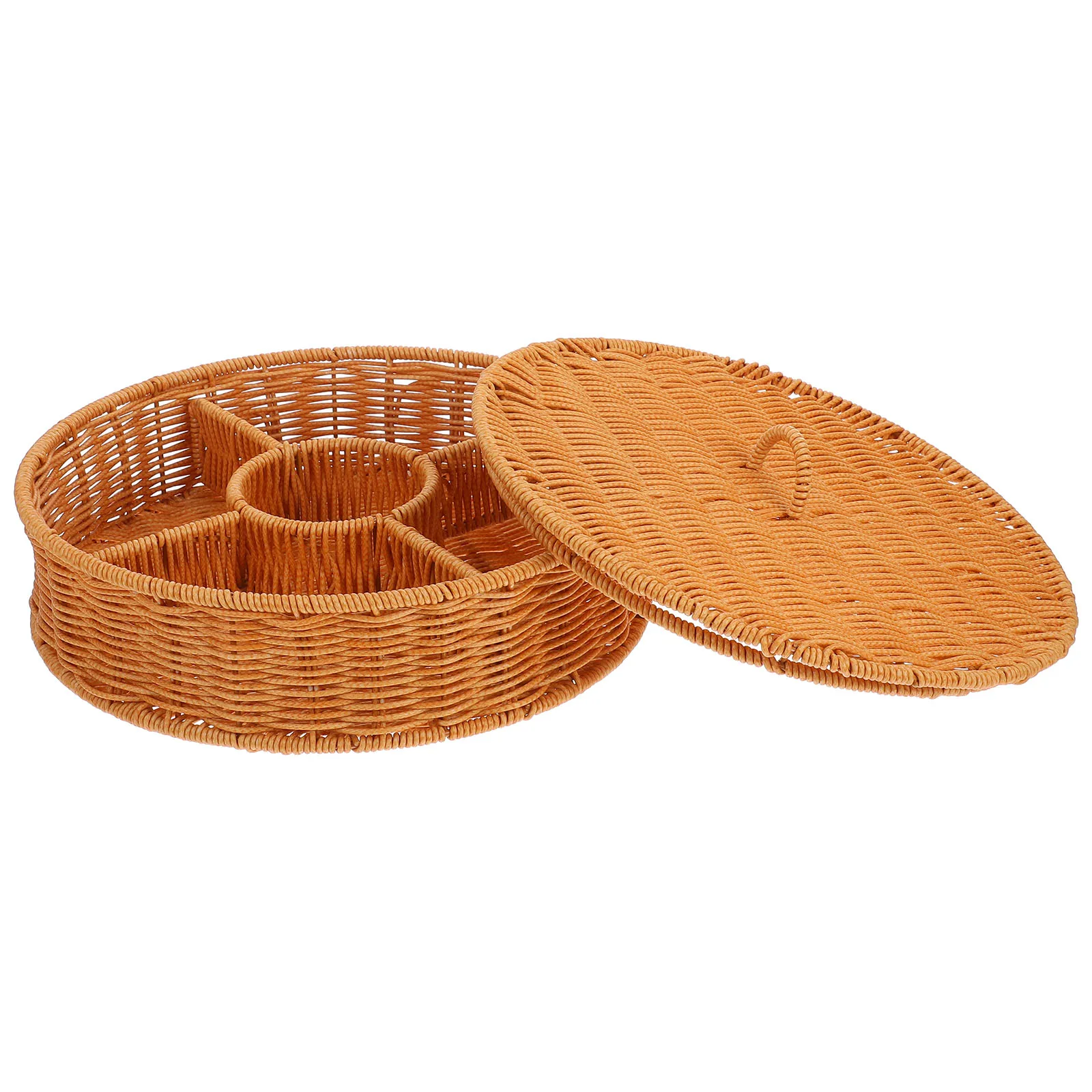 

Rattan Storage Multicompartment Snacks Bread Fruits Candy Organizer Lid Woven Boho Home Large Snacks Magazine Holder Capacity