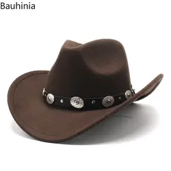 Bauhinia Vintage Western Cowboy Hat For Men Autumn Winter  Wide Brim Felt Fedoras Hats Cowgirl  Church Women Hat