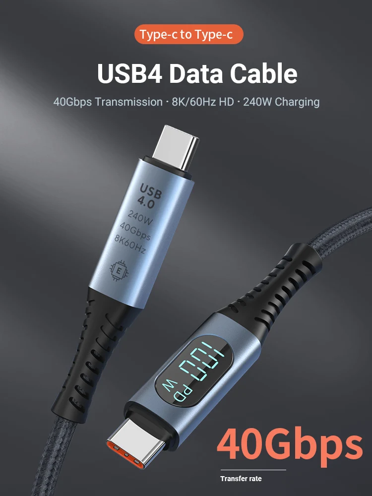 USB4 Cable with LED Display 3.3ft USB C Thunderbolt 3/4 Cable with 8K Video 40Gbps Data Transfer Fast Charging for iMAC HUB IPAD