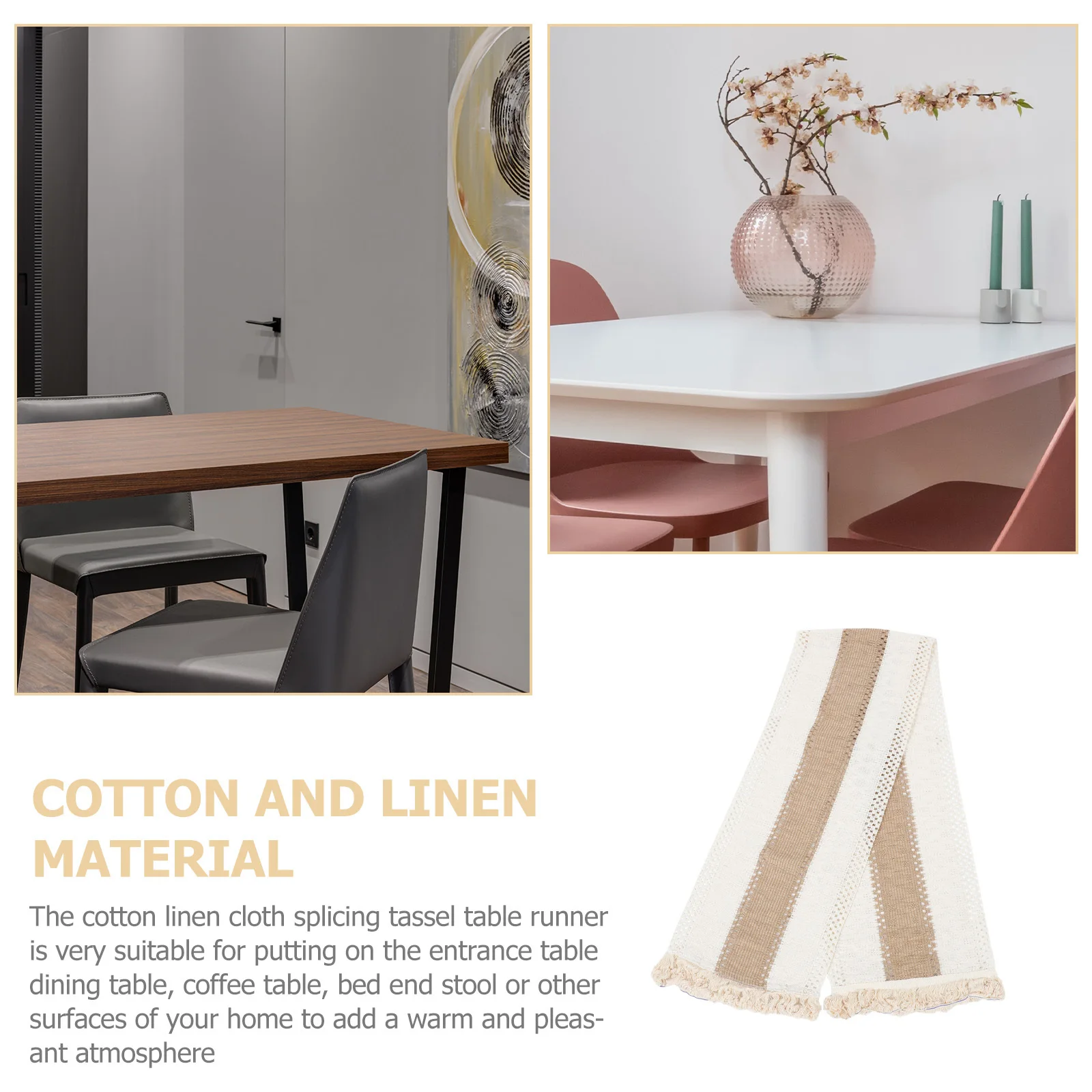 

1Pcs Cotton Linen Splicing Tassel Table Runner Decorative Stylish Dining Tablecloth for Home Hotel Wedding Banquet Party