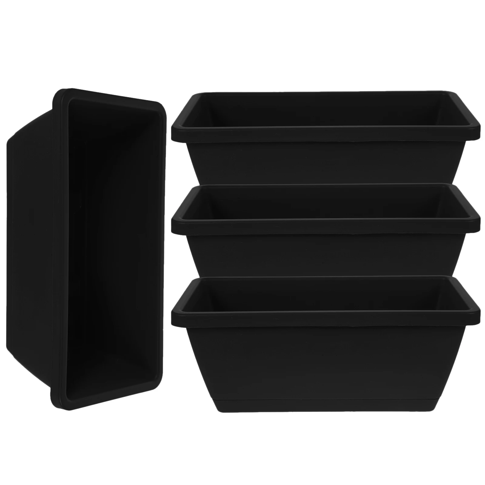 

4pcs Black Small Plastic Flower Pots Rectangular Planters with Trays for Bonsai Cactus Succulent Gardening