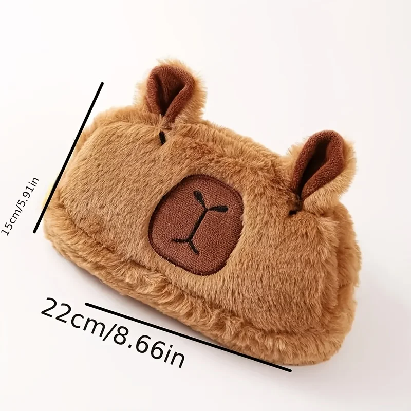 대형 봉제 카피바라 필통 - 메이크업 브러쉬 홀더, 동전 지갑 및 사무용품 보관함이 포함된 넓은 문구류 정리함