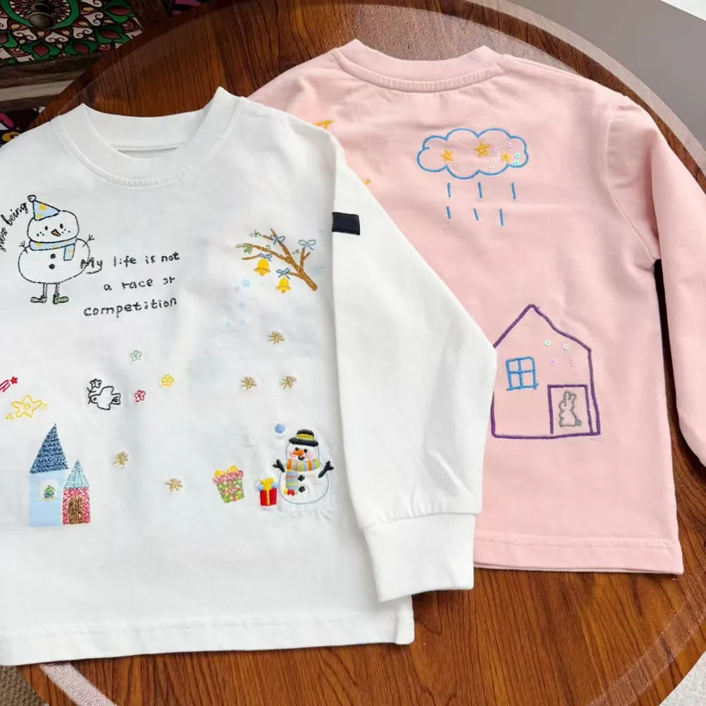 

kid's embroidered T-shirt baby girl clothes Casual long sleeve t-shirts cartoon pattern embroidery cotton T-shirt