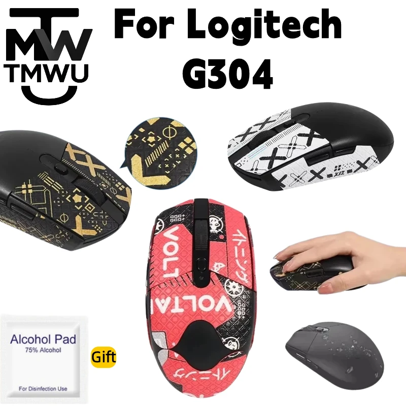 For Logitech G304 Anti-Slip Grip Tape+ICE TPFE Mouse Feet Skates,Sweat Absorbing Sticker,Pre-Cut Accessory with Alcohol Pad Gift