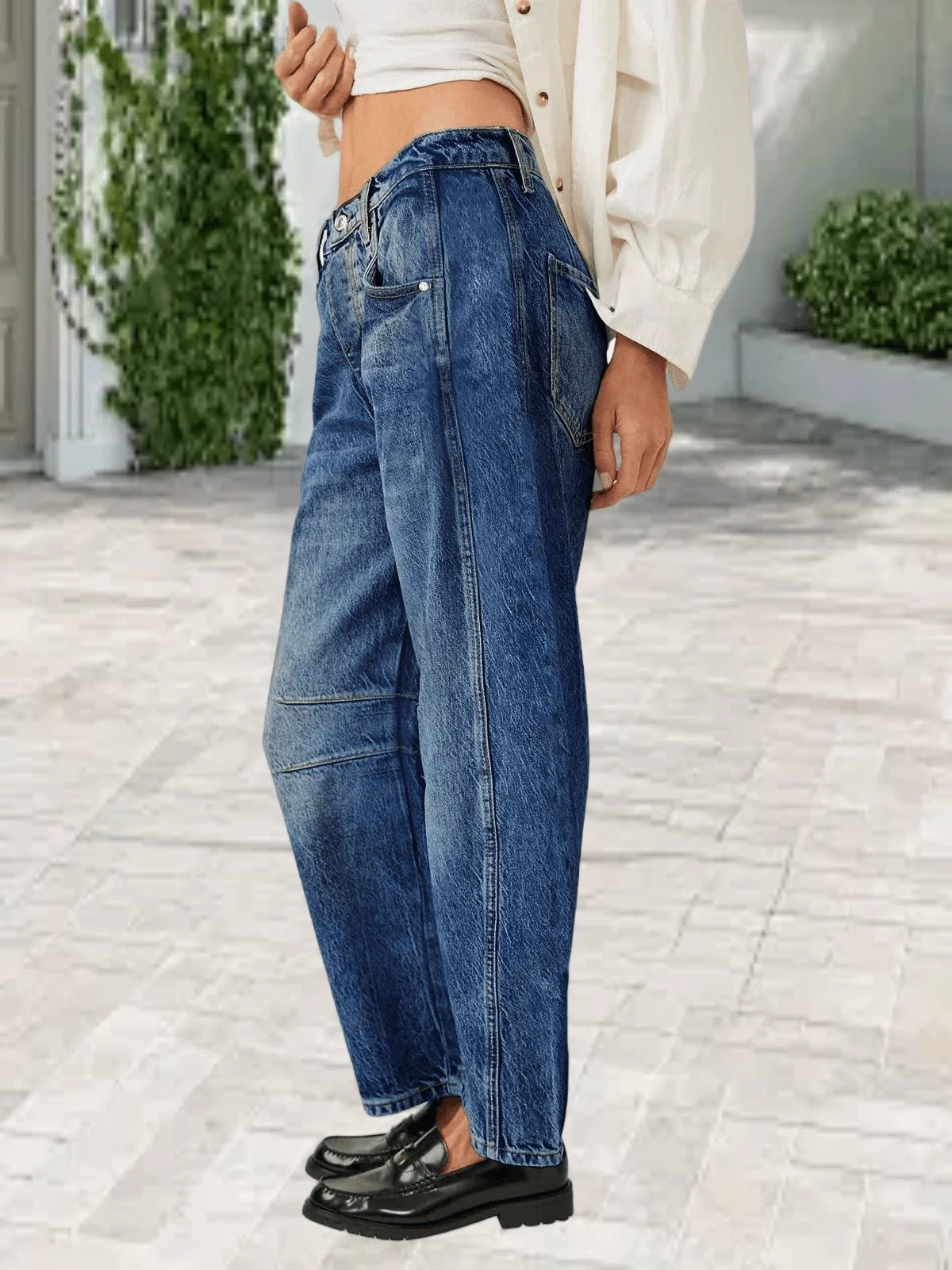 

Womens Baggy Vintage Boyfriend Jeans Wide Leg Barrel Denim Pants Mid Rise Casual Ankle