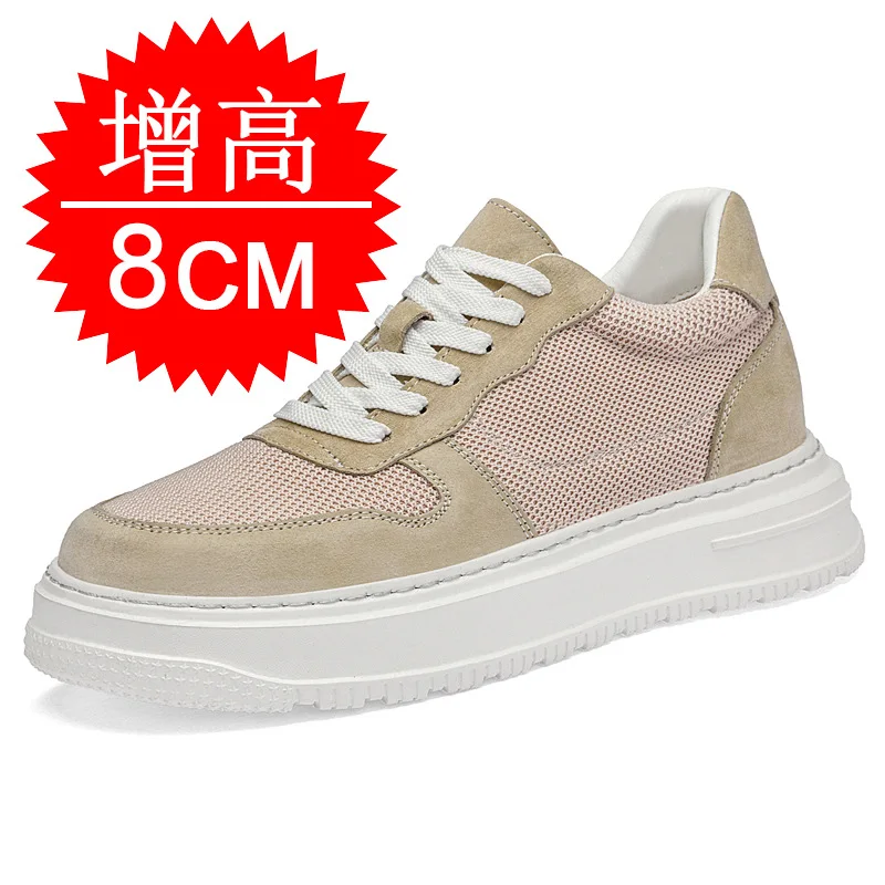 Summer Men's Invisible Height-increasing Shoes 8CM Elevator Shoes Breathable 6cm Thick Sole White Casual Sports Trendy Shoes