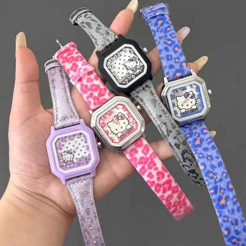 Anime Figures Sanrio Hello Kitty Sweetheart Leopard Watch Cartoon KT Cat Electronic Watch Blind Box Toys Decoration  Gifts view 4
