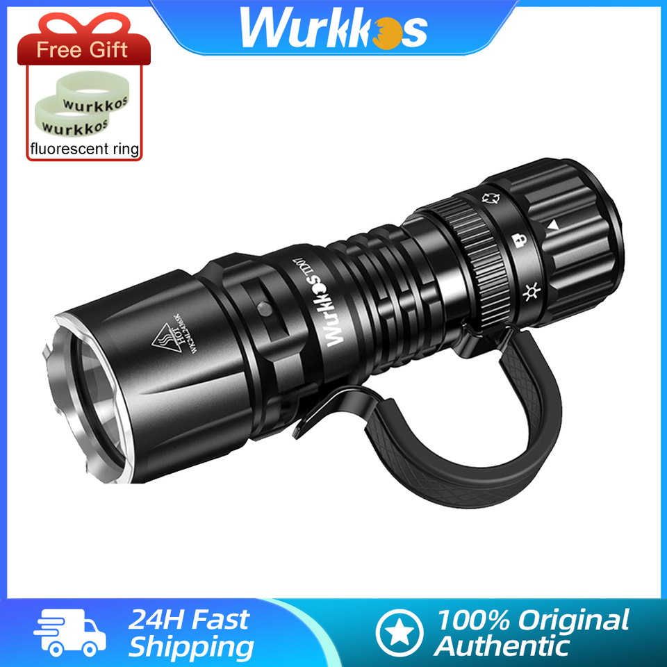 Wurkkos TD07 18350 Tactical Flashlight 1300LM 479M Long Range Rechargeable Lamp IP68 Mini Torch with Finger Ring Dual Switches