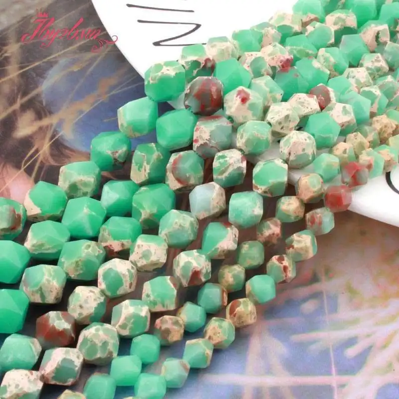 

6/8/10/mm Round Square Faceted Green Snakeskin Jasper Beads 15 inch for DIY Accessories Charm Jewelry Making Bracelet Necklace