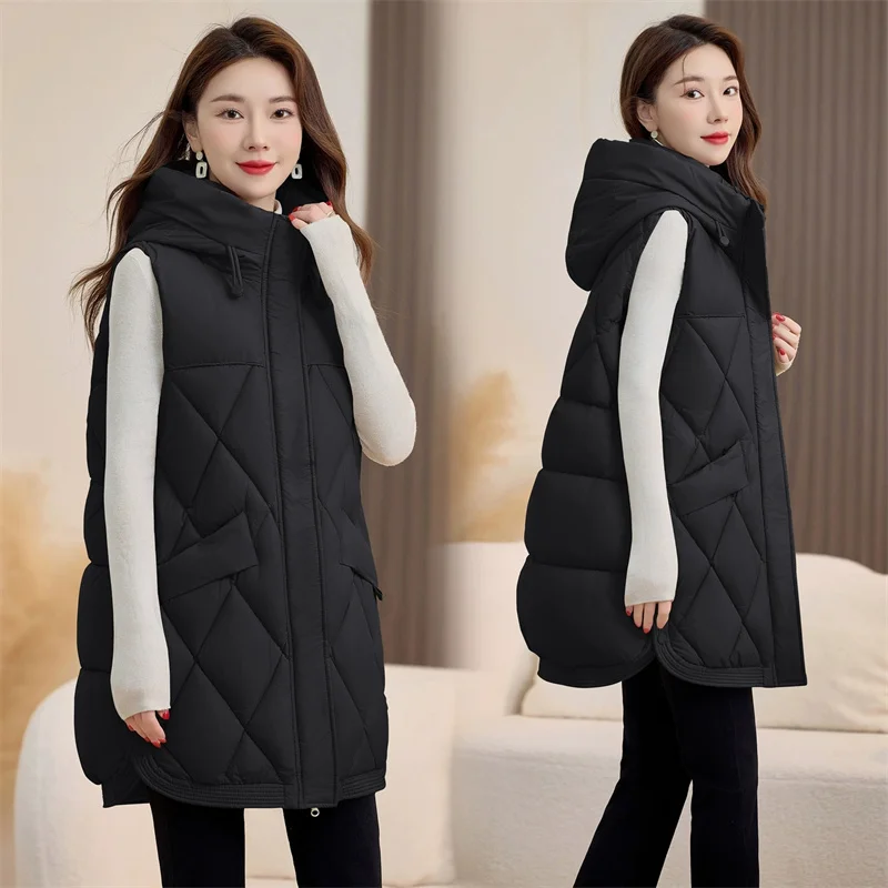 Frauen Mit Kapuze Weste Herbst Winter Mantel Neue Mode Gepolsterte Unten Baumwolle Weste Dicke Warme Ärmellose Jacke Weibliche Lose Outwear