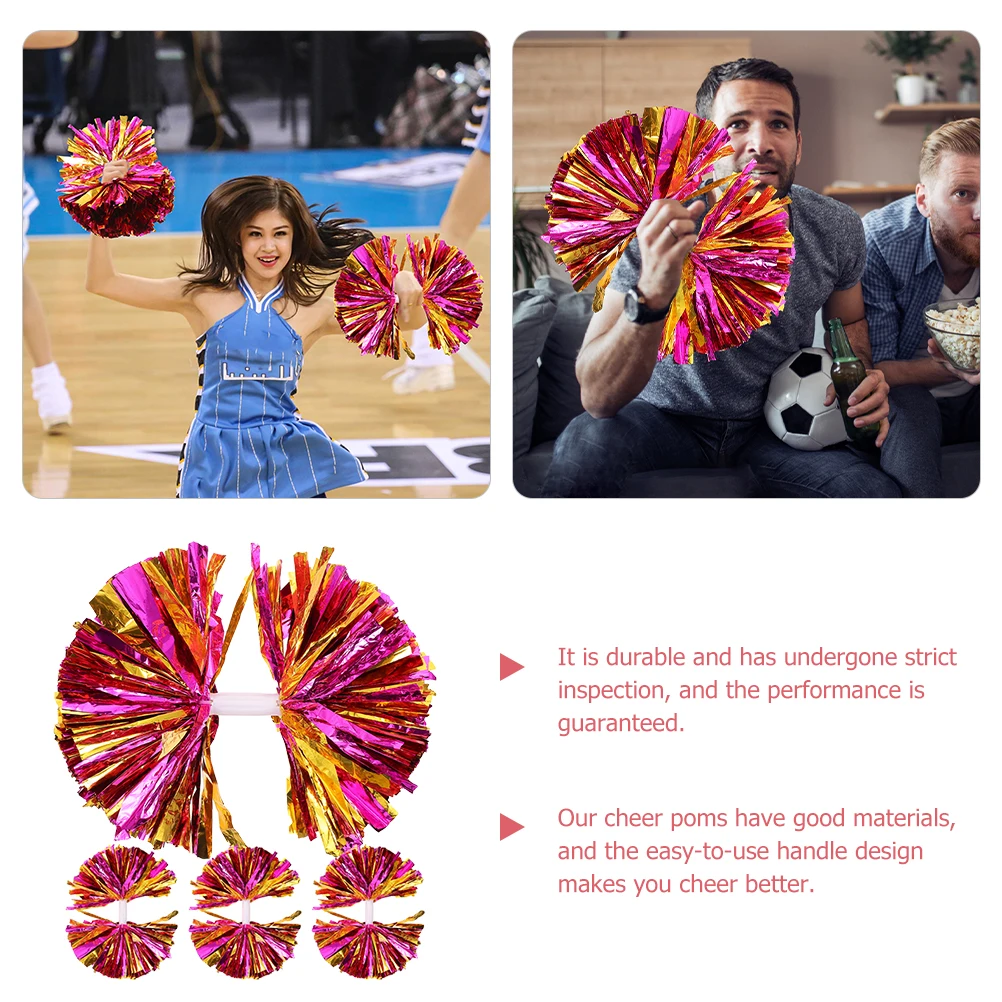 

4 Pcs Handle Golden Pink Cheerleading Pom Poms Bright Colors Dance Accessories Portable Cheerleading Props Reusable Props