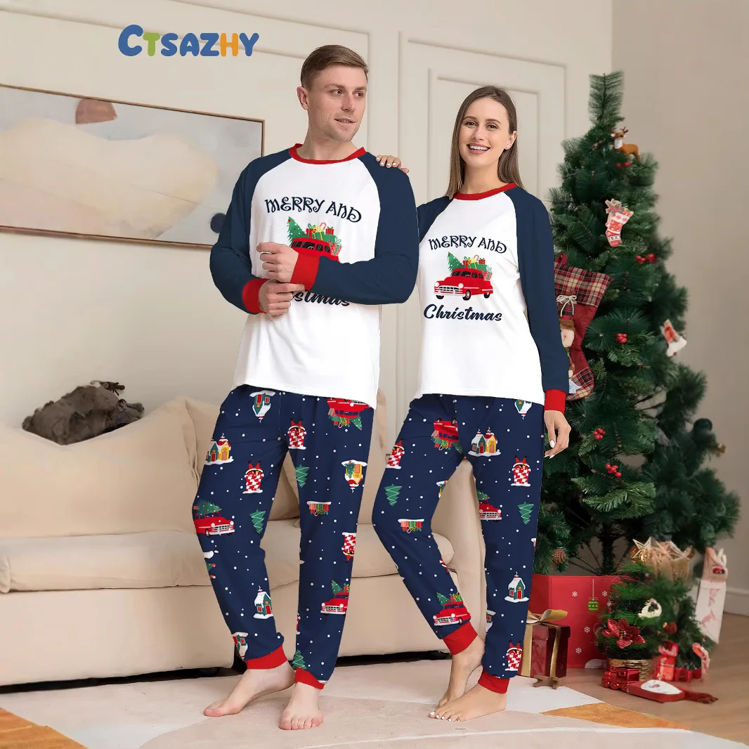 2025 Cartoon Car Print Family Pajamas Outfits Merry Christmas Mother Kids Matching Clothes Soft Sleepwear Baby&Dog Pjs Xmas Look