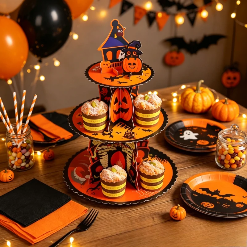 3 Tier Dessert Stand Adjustable Cupcake Display Rack Multiuse Cake Tray Halloween Christmas Thanksgiving Home Party Baking Decor