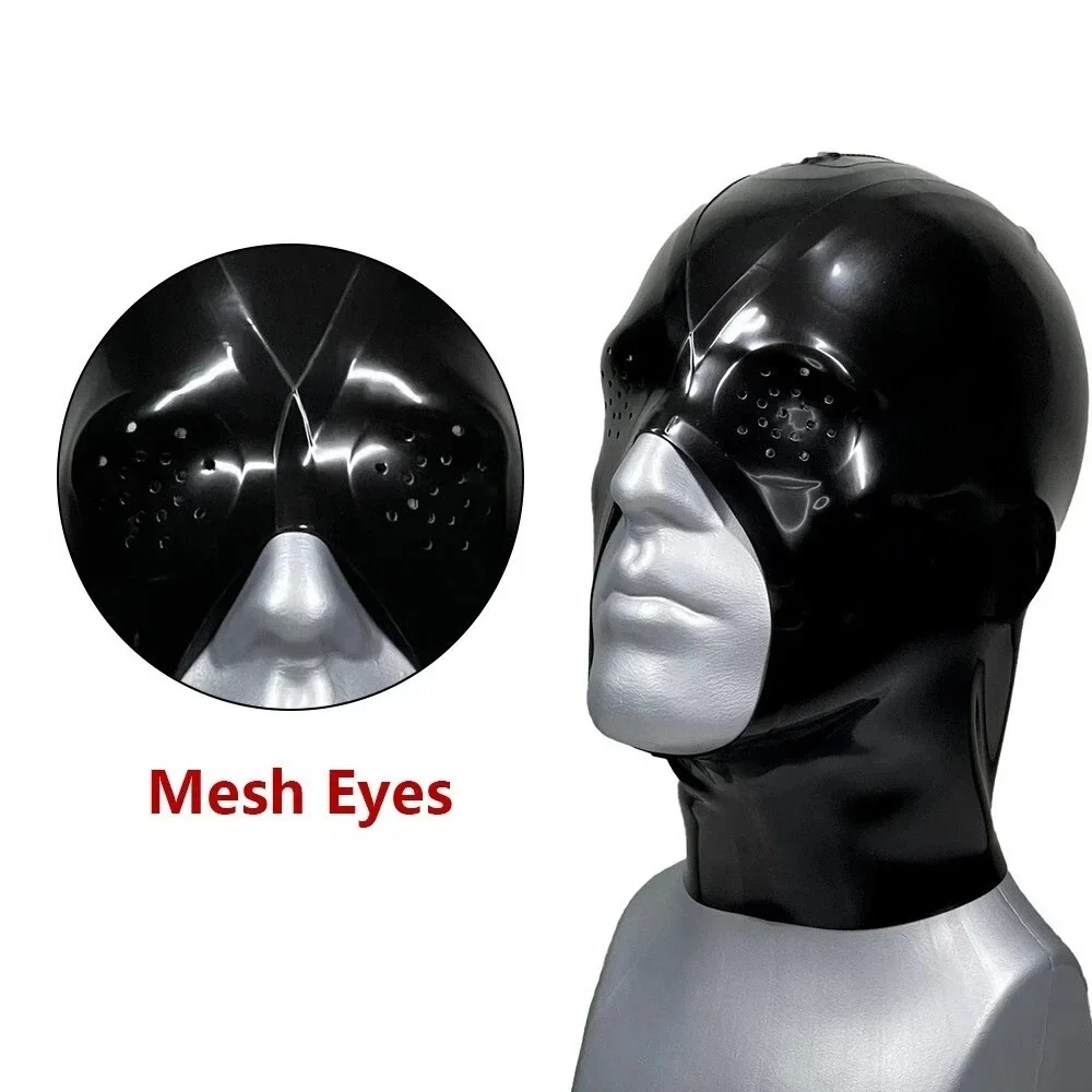 تخصيص مفتوح الذقن الأسود اللاتكس هود عودة زيبر شبكة عيون المطاط قناع ملهى ليلي Catsuit نادي ارتداء