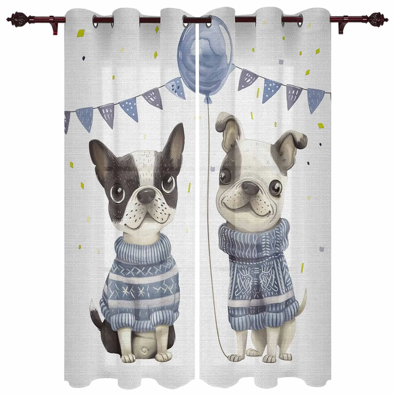 Pet Dog Balloon Celebration Flag Sweater Modern Window Curtains for Living Room Bedroom Curtain Home Decor Balcony Drapes