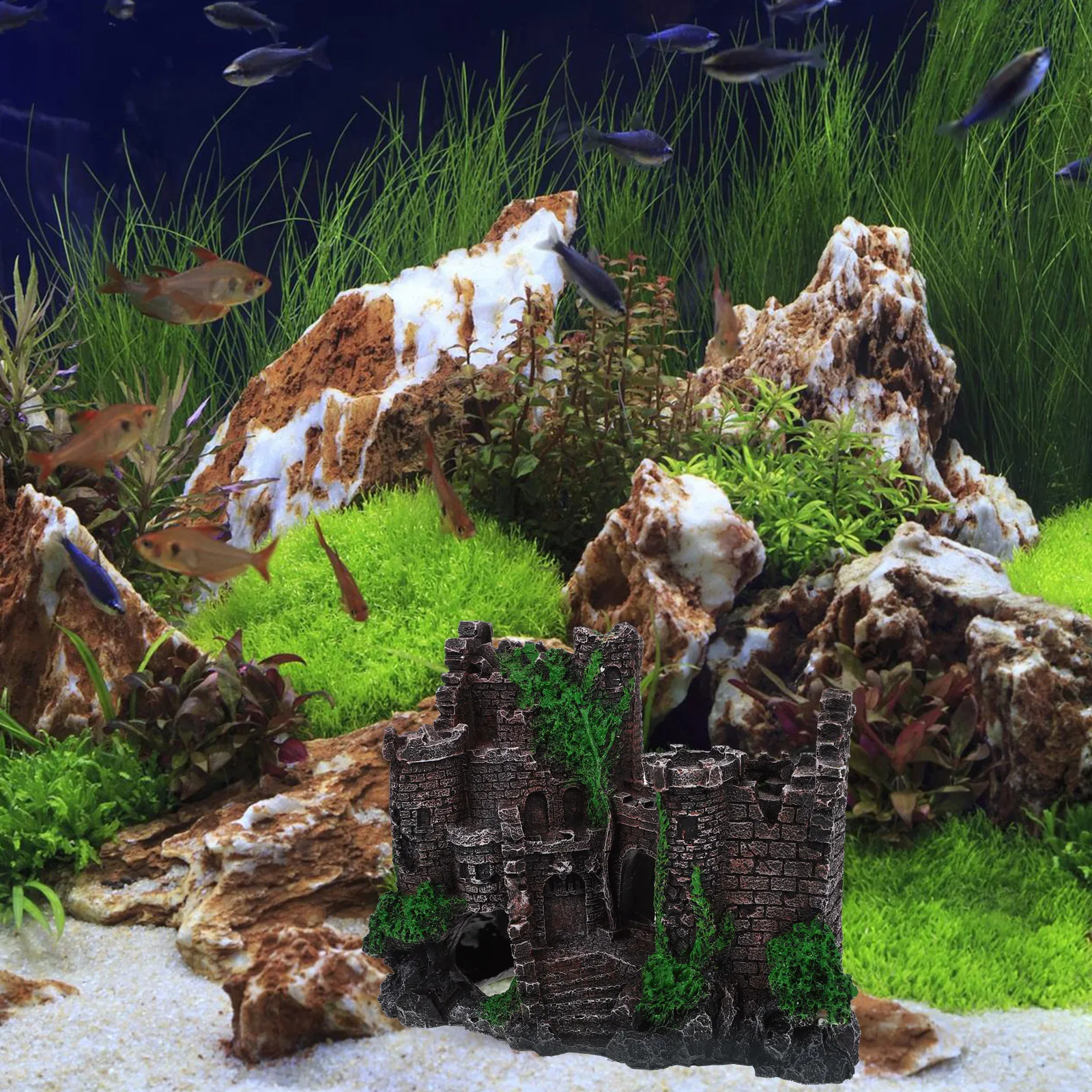 

Resin Castle Decor Beautiful Fish Tank Landscaping nament Non fading Aquarium Cave Hideaway Decorative Shrimp Breeding