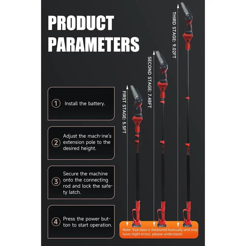 Electric Pruner Kit 3 in 1 Max 8 ft 2 Pcs Batteries 6 inches cordless chainsaw & electric pruning shears with Max 8 ft Extension