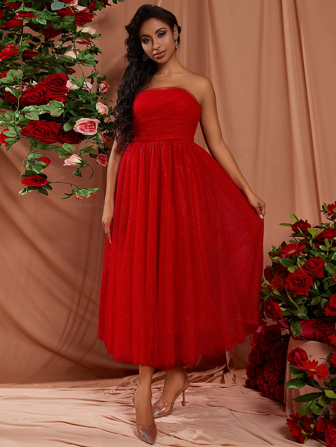 Fashion Fall 2024 New Rose One shoulder sexy high red Ball gown Full length elegant gala celebrity dress