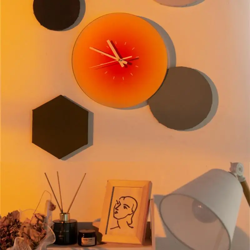 

Nordic Sunset Wall Clock Celebrity Ins Light Luxury Living Room Punch-free Creative Decoration Mute Simple Glass Wall Clocks