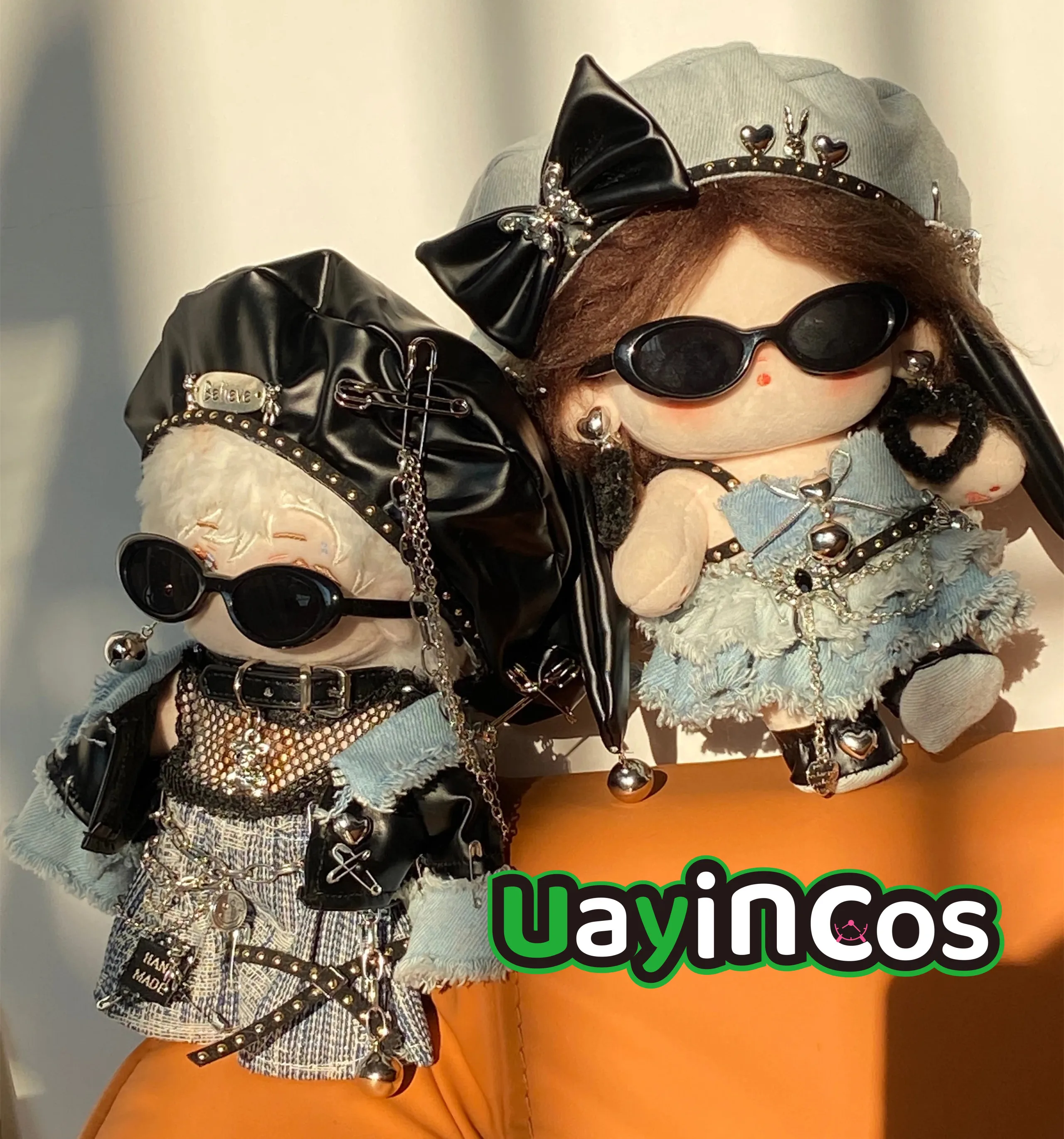 Boina con Orejas de conejo para niña, traje de peluche, accesorios de muñeca, juguete de Anime, moda Rock Punk, 20cm, 30cm