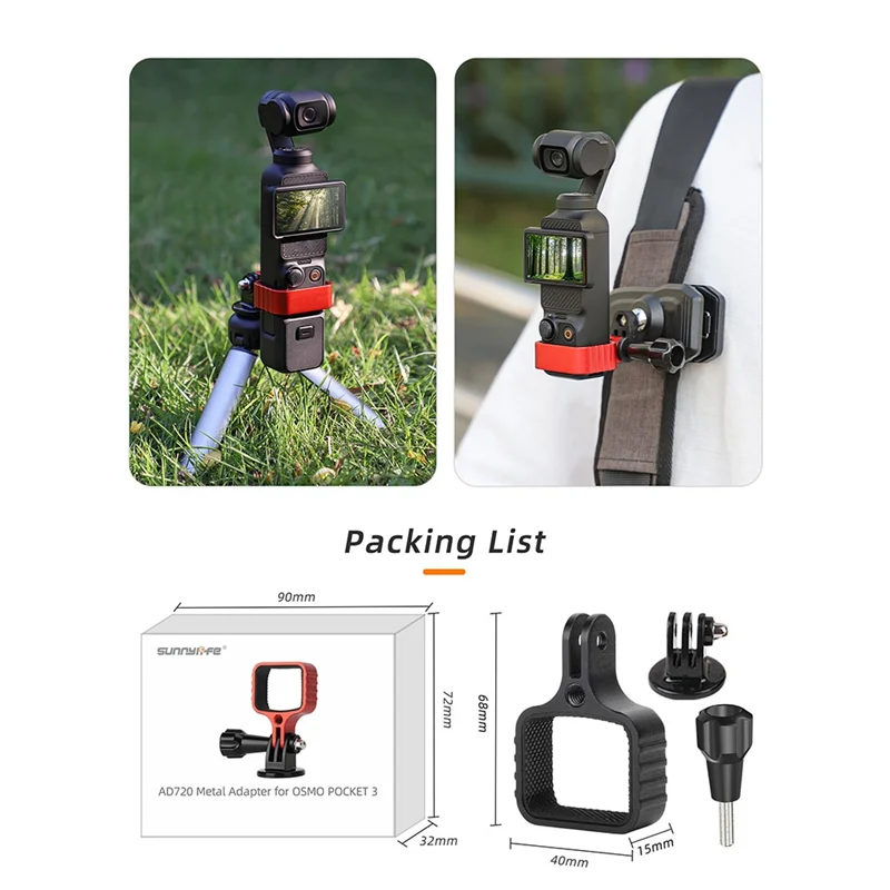 ZIZI For OSMO POCKET3 Metal Multi-Function Convenient Expansion Adapter Head Camera Fixed Bezel Bracket Parts Black