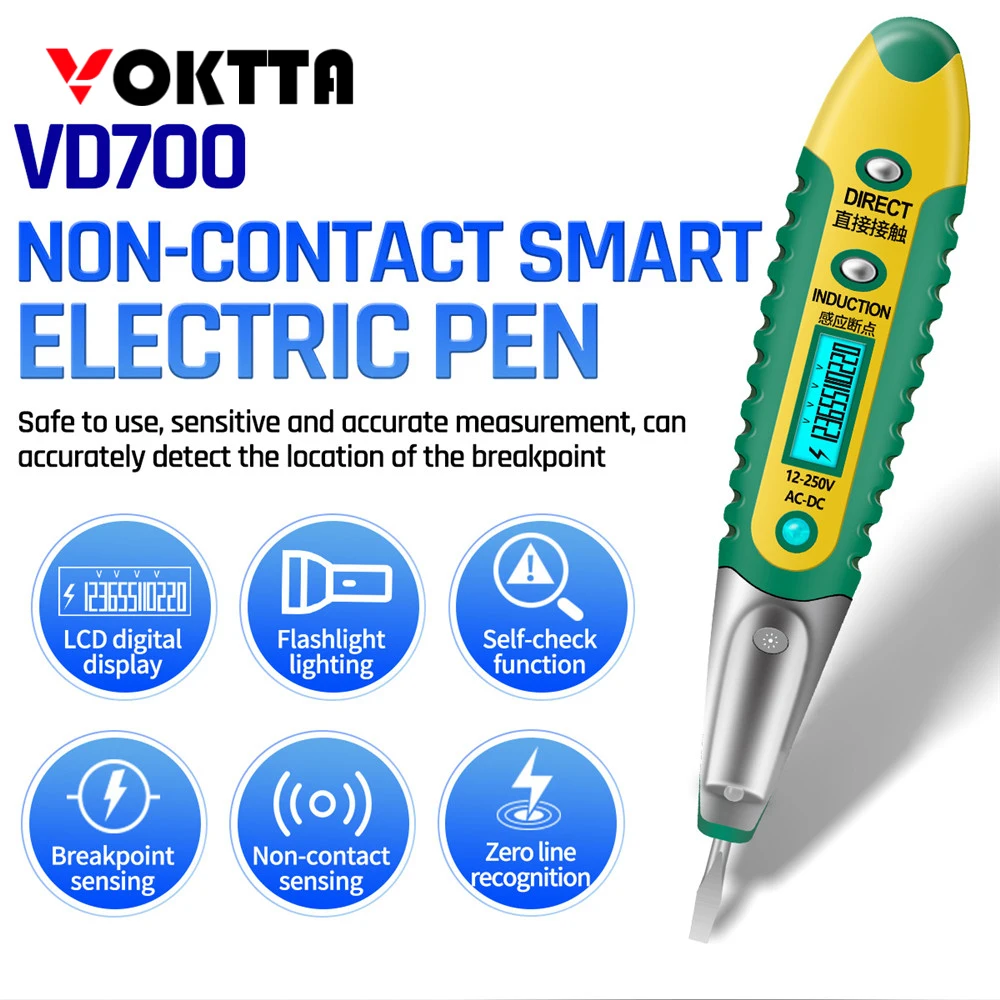 AC DC 12-250V Electricity Measurement Pen Multi Digital Tester Pen Non-contact Induction Voltage Detector LCD Test Pen Pencil