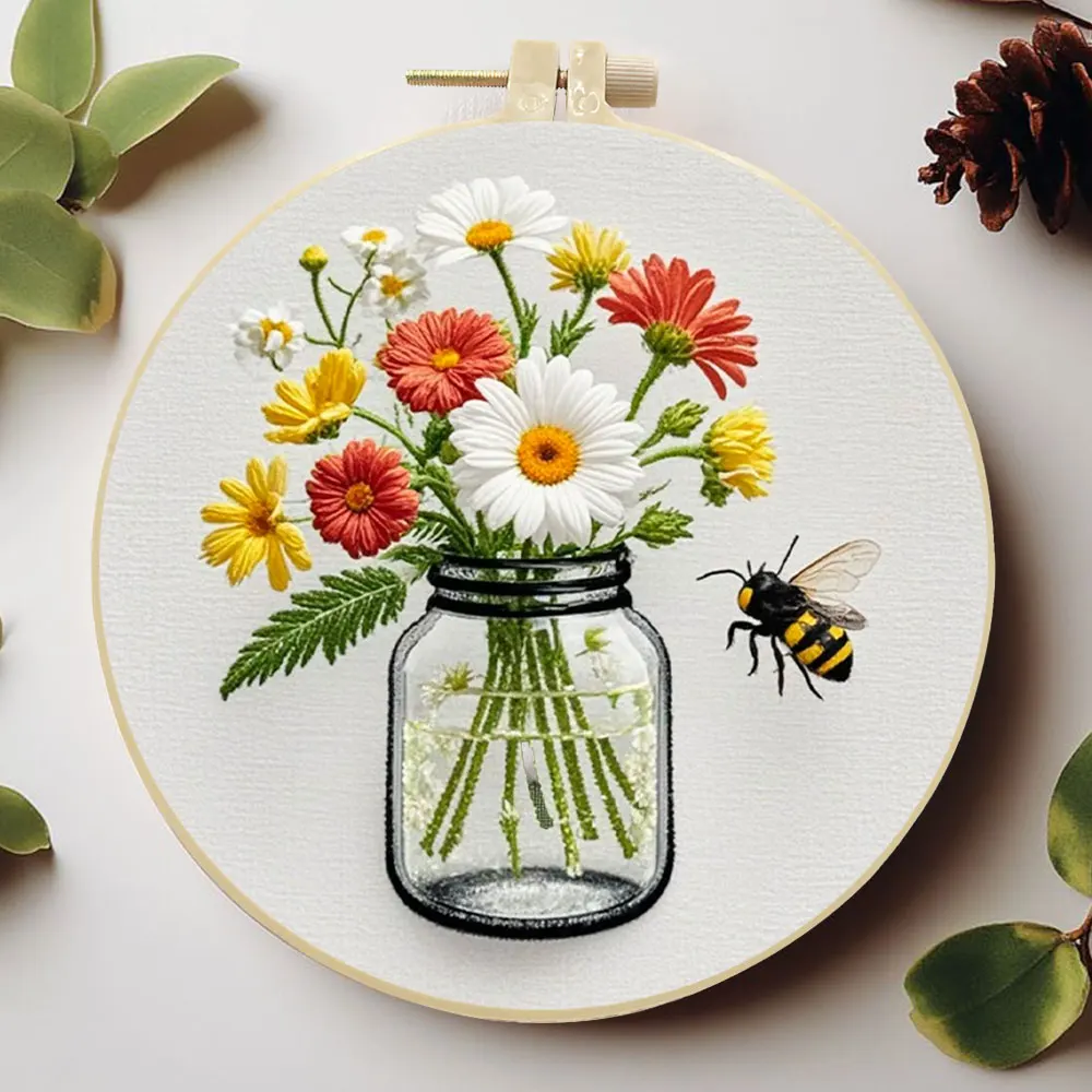 

1 шт. наборы для вышивания «сделай сам», обруч с цветком ромашки, шитье с иглой, домашний декор, наборы для вышивки крестом, цветочные ручной работы