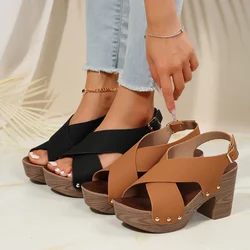 2024 New Women Sandal Platform Heeled Shoes Slingback Shoes Peep Toe Chunky Heel Studded Platform Sandals Shoes for Women