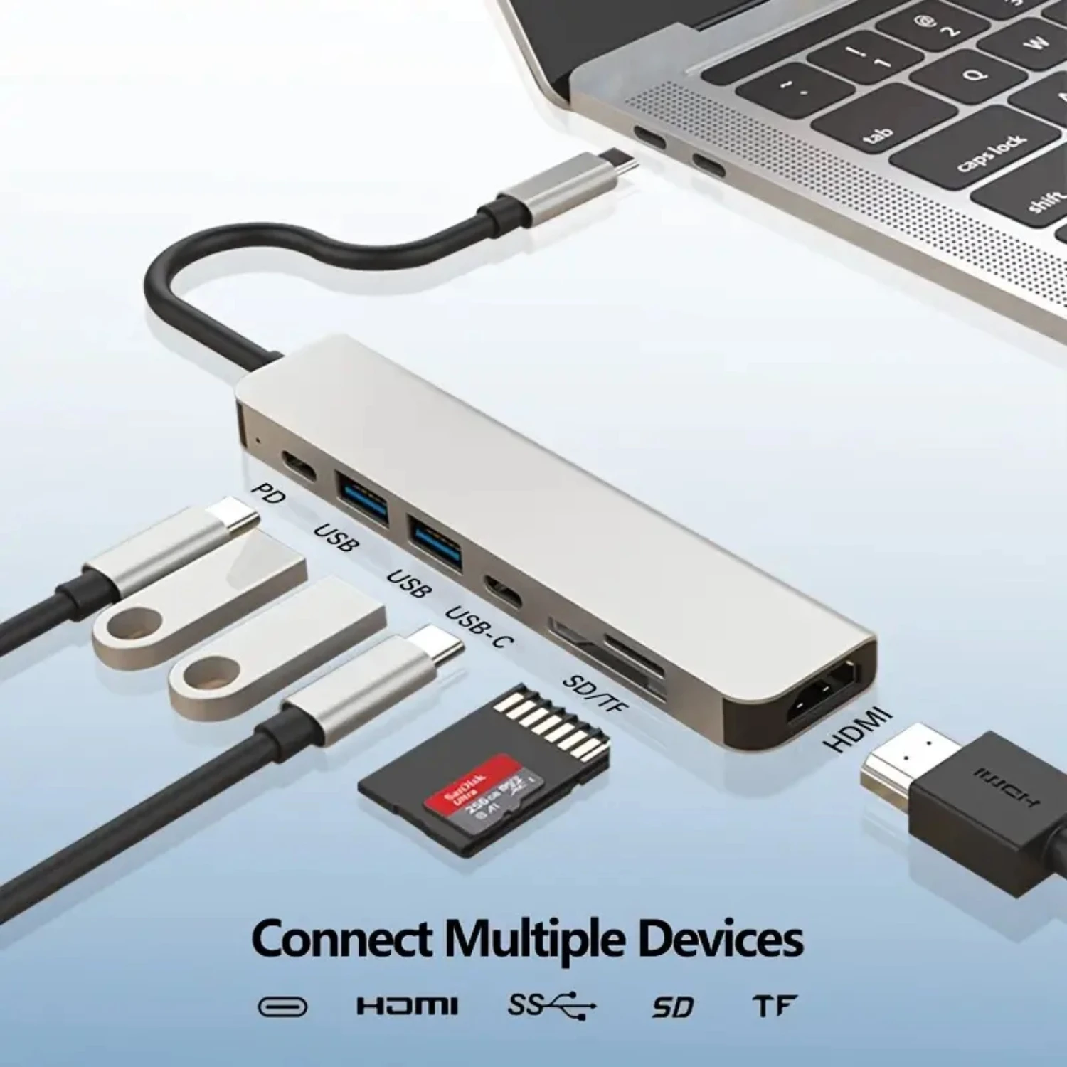 HUB Seven-in-one Expansion Dock HDMI4K30Hz+USB3.0+USB2.0+TYPE-C+PD+SD/TF